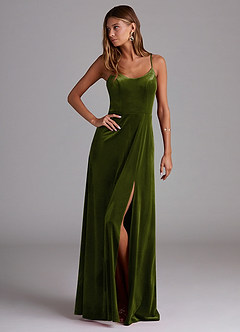 Azazie Moira Bridesmaid Dresses Olive A-Line with Pockets Velvet Dress image4