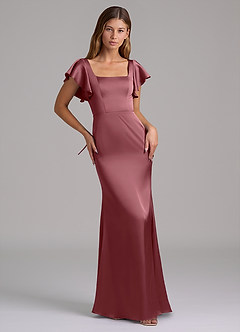 Azazie Elkie 신부 들러리 드레스 인어 스퀘어 네크라인 스트레치 새틴 바닥 길이 드레스 image5