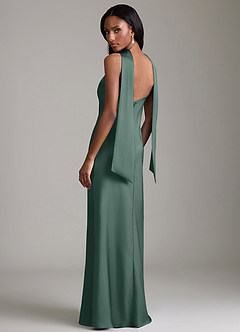 Azazie Cassiana Bridesmaid Dresses Eucalyptus Mermaid Pleated Stretch Satin Dress image2