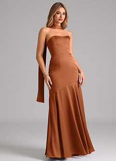 Azazie Shiloh Brautjungfernkleider Wandelbar Meerjungfrau-Linie Schulterfrei Stretch-Satin Kleid Kupfer image3