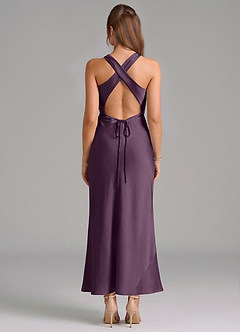 Azazie Evadne Vestidos de damas de honor Vestido de Ciruela de Satén Elástico de Corte Recto con Plisado image5