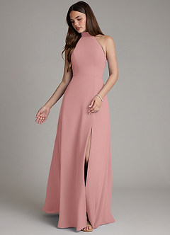Azazie Myra Bridesmaid Dresses Dusty Rose A-Line High Neck Chiffon Dress image4