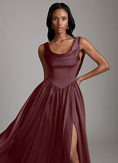Azazie Novi Bridesmaid Dresses Sangria A-Line with Pockets Stretch Satin Dress image3