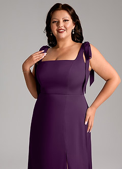 Azazie Frostine Bridesmaid Dresses Grape A-Line Bow Stretch Satin Dress image12