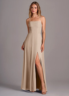Azazie Carolyn Bridesmaid Dresses Taupe A-Line Pleated Chiffon Dress image1