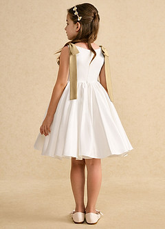Azazie Stacie Flower Girl Dresses Ivory Gold A-Line Bow Matte Satin Dress image5