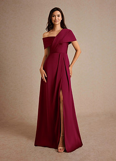 Azazie Milton Mother of the Bride Dresses Burgundy A-Line Pleated Stretch Satin Dress image5
