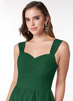 Azazie Zapheira Vestidos de damas de honor Vestido de Verde Oscuro de Gasa de Corte en A con Volante image5
