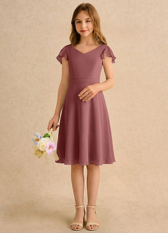 Azazie Narin Girls Formal Blomsterpigekjoler A-Line med ærmer Chiffon Knælængde Kjole image3