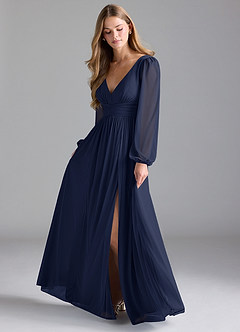 Azazie Norah Bridesmaid Dresses Dark Navy A-Line Mesh Dress image1