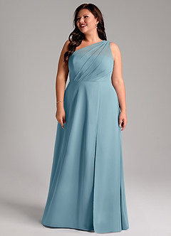 Azazie Phaedra Bridesmaid Dresses Moody Blue A-Line One Shoulder Chiffon Dress image14