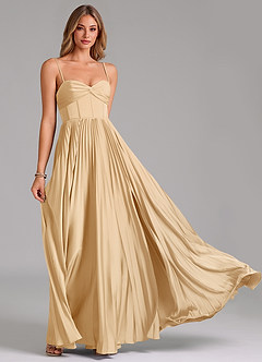 Azazie Akiko Brautjungfernkleider A-Linie Herzausschnitt Stretch-Satin Kleid Gold image5