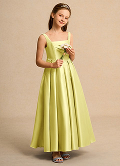Azazie Mochi Girls Formal Flower Girl Dresses Lemon Sorbet Ball-Gown Pleated Matte Satin Dress image4