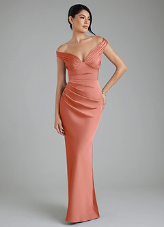 Azazie Stella Bridesmaid Dresses Salmon Pink Sheath Corset Stretch Satin Convertible Dress image1