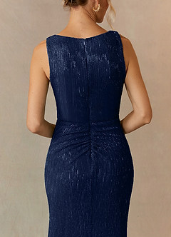Azazie Tuscon vestidos de madre de la novia Vestido de Azul Marino Oscuro de Malla Metálica de Corte En A con Volante image4
