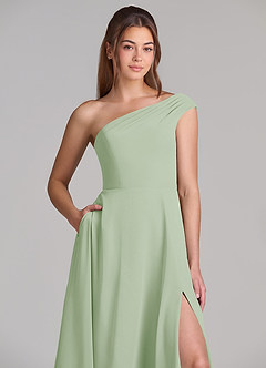 Azazie Melanie 신부 들러리 드레스 A라인 오프 더 숄더 쉬폰 바닥 길이 드레스 image5