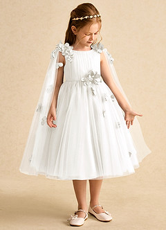 Azazie Staria Flower Girl Dresses Ivory Ball-Gown Ruched Tulle Dress image7