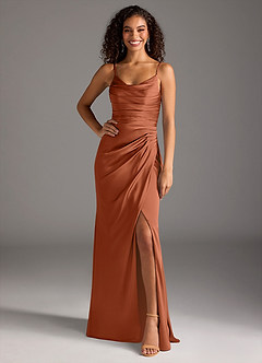 Azazie Deandra Bridesmaid Dresses Cedar Rose Mermaid Pleated Stretch Satin Dress image6