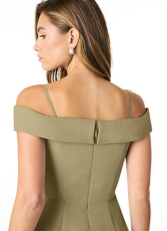 Azazie Lecia Abiti da Damigella Abito Convertibile Impero in Chiffon A pieghe con spalle scoperte Verde Muschio image2
