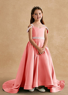 Azazie Jodi Flower Girl Dresses Coral A-Line Matte Satin Dress image4