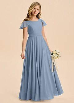 Azazie Cady Junior Vestido de Azul Polvoriento de Gasa de Corte en A con Plisado image3