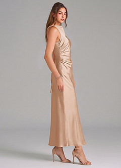 Azazie Evadne Bridesmaid Dresses English Rose Sheath Pleated Stretch Satin Dress image4