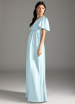 Azazie Verna Maternity Bridesmaid Dresses A-Line Ruched Stretch Satin Floor-Length Dress image7
