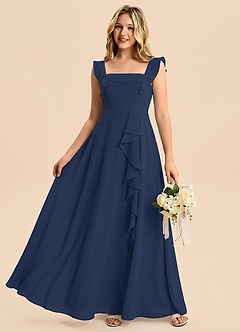 Azazie Nori Junior Robe Trapèze en Mousseline de soie Drapé Bleu Marine Foncé image6