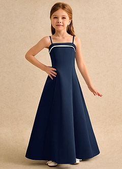 Azazie Izel Girls Formal Flower Girl Dresses Ivory Dark Navy A-Line Pleated Matte Satin Dress image5