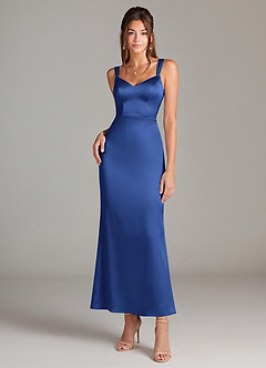 Azazie Denice Brautjungfernkleider Etui Plissee Stretch-Satin Kleid Königsblau image3