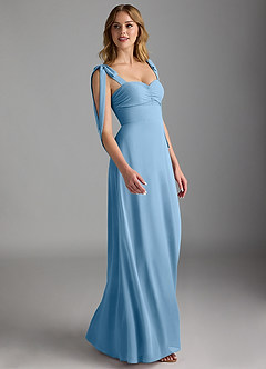 Azazie Lizet Abiti da Damigella Abito A-Line in Chiffon Scollo a Cuore Blu Acciaio image3