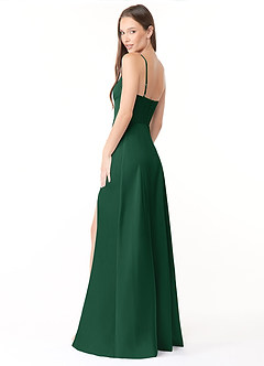 Azazie Halsey Bridesmaid Dresses Dark Green Sheath Side Slit Stretch Satin Dress image5