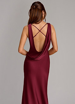 Azazie Cheryl Brudtärnklänningar Klänning av Sjöjungfru i Stretch Satin Bourgogne image2
