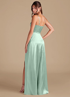 Azazie Halsey Brautjungfernkleider A-Linie Seitliche Cut-Outs Metallischer Satin Kleid Agave image6