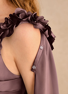 Azazie Rosita Girls Formal Blumenmädchenkleider A-Linie Plissee Matte Satin Kleid Espresso image7