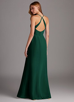 Azazie Manila Bridesmaid Dresses Emerald Sheath V-Neck Chiffon Dress image2