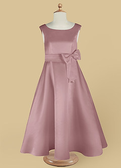 Azazie Lindy Flower Girl Dresses Dusty Rose A-Line Pleated Matte Satin Dress image12
