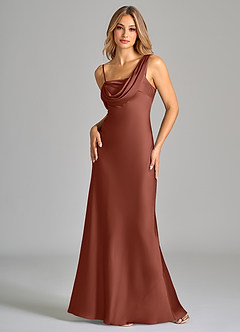 Azazie Celina Brautjungfernkleider Etui Schulterfrei Stretch-Satin Kleid Rotbraun image3