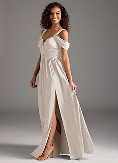 Azazie Lianne Brautjungfernkleider A-Linie Schulterfrei Stretch-Satin Kleid Alabaster Weiß image13