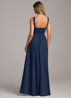 Azazie Rosaline Bridesmaid Dresses Dark Navy A-Line Side Slit Chiffon Dress image6
