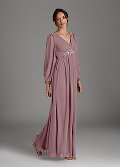 Azazie Gypsy Abiti per la Madre della Sposa Abito A-Line in Chiffon con Scollo a V e Paillettes Rosa Polverosa image4
