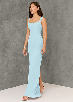 Azazie Flori Bridesmaid Dresses Cloud Blue Sheath Square Neckline Chiffon Dress image4