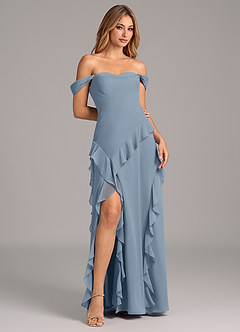 Azazie Sloane Bridesmaid Dresses Dusty Blue A-Line Sweetheart Neckline Chiffon Dress image4