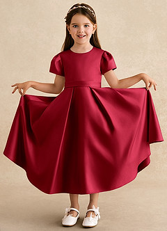 Azazie Princess Flower Girl Dresses Scarlet A-Line Pleated Matte Satin Dress image3