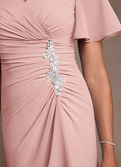 Azazie Suffolk vestidos de madre de la novia Vestido de Rosa Empolvado de Gasa de Corte en A con Plisado image5