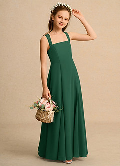 Azazie Tater Junior Formal Flower Girl Dresses Dark Green A-Line Pleated Chiffon Dress image3
