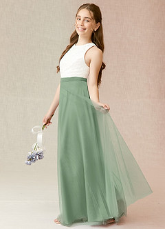 Azazie Albertine Junior Abito A-Line in Chiffon Pizzo Matcha image3
