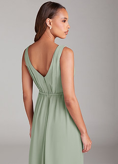 Azazie Tanicia Robes de demoiselle d'honneur Robe Trapèze en Mousseline de soie Plissée Vert Sauge image6