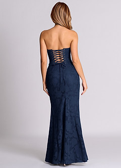 Azazie Sorrel Bridesmaid Dresses Dark Navy Mermaid Corset Floral Burnout Convertible Dress image2