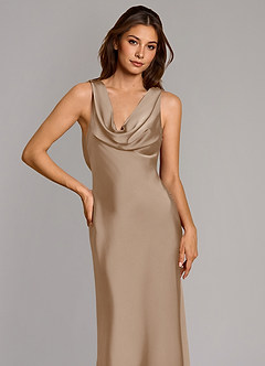 Azazie Cheryl Robes de demoiselle d'honneur Robe Sirène en Satin extensible Taupe image6